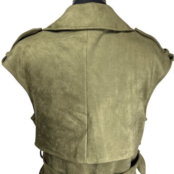 Laundry by Shelli Segal Faux Suede Gilet Jacket Sleeveless Epaulettes Green Sz S - Picture 12 of 16